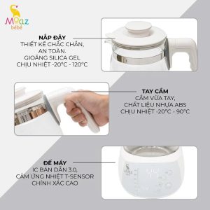 Bình đun nước thông minh Moaz BéBé MB – 002 là một thiết bị hữu ích, đặc biệt dành cho các gia đình có trẻ nhỏ. Sản phẩm được thiết kế để hỗ trợ pha sữa chuẩn nhiệt độ và cung cấp nước tinh khiết nhờ chế độ khử Clo. Dưới đây là các thông tin chính về sản phẩm: